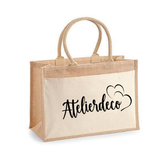 Sac Natural  + poche blanche Double coeur