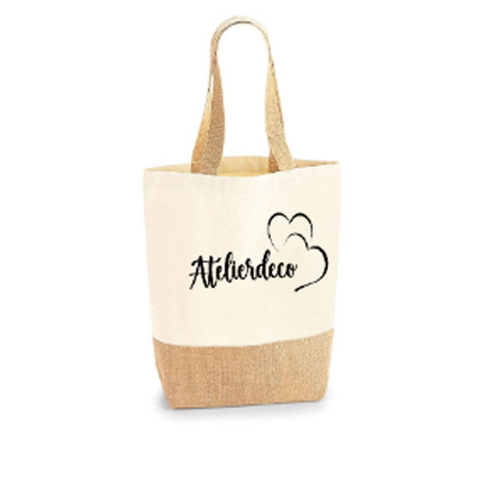 Sac coton/toile de jute Double coeur M